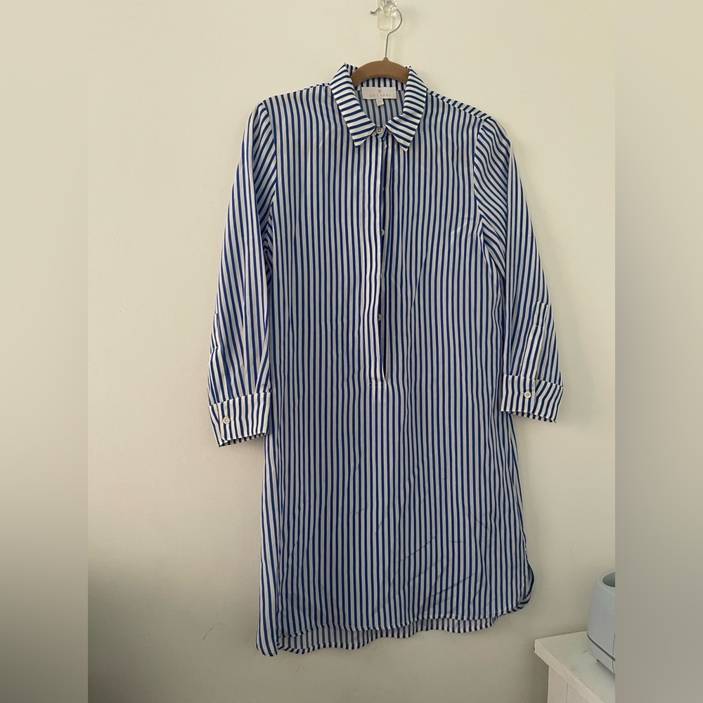 Blue and White Long Sleeve Dress Shirt